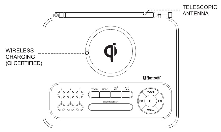 Qudo-QDCLRD-Clock-Radio-with-Wireless-Charging-Instruction-Manual-2