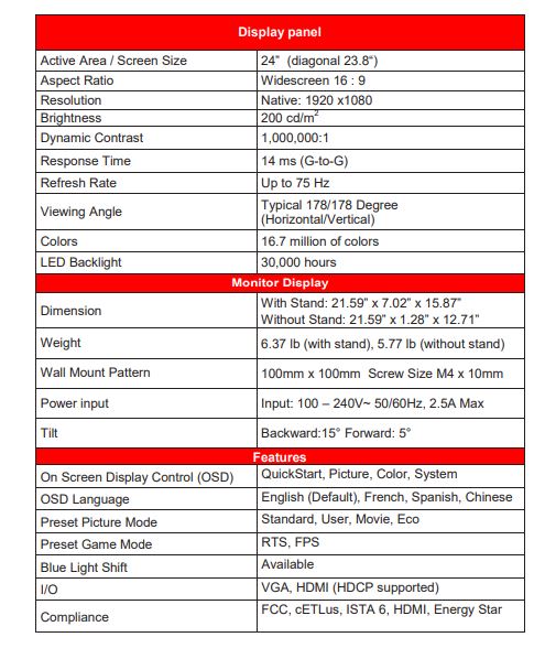 Sceptre E249W 24-inch FHD LED Gaming Monitor 14