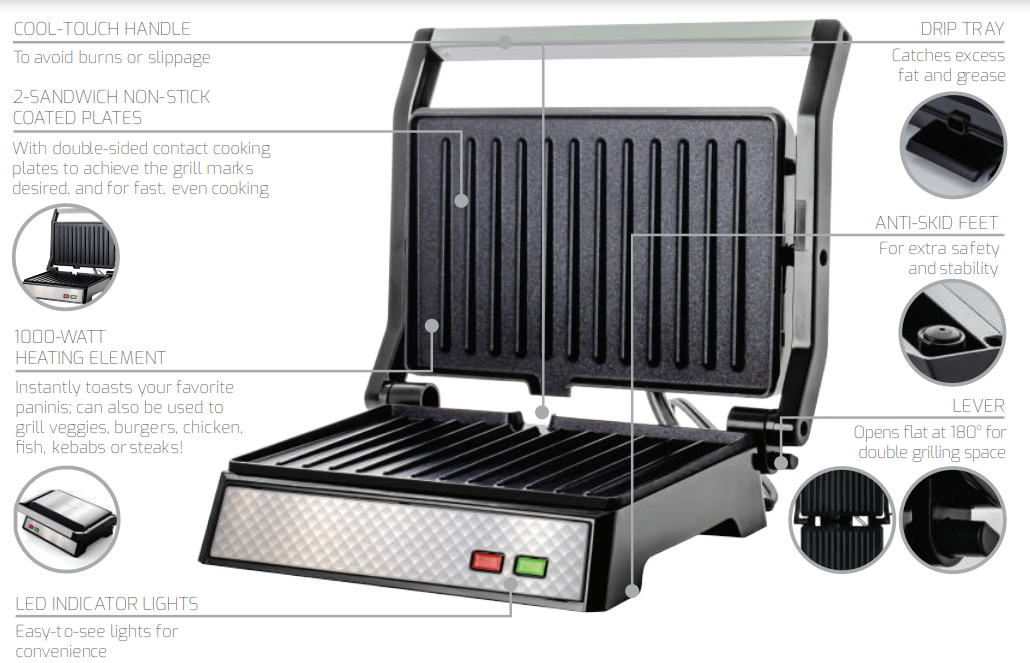 OVENTE GP0540R Electric Indoor Panini Press Grill and Sandwich Maker 1