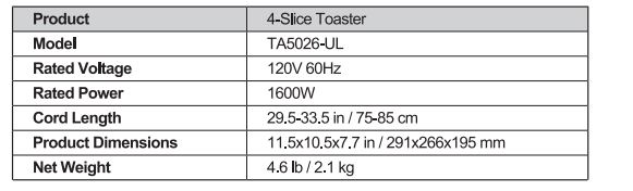 Secura TA5026-UL 4 Slice Toaster 2